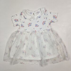 H&M White Floral Baby Dress with Tulle Overlay  Missing Tags Looks 4-6 Months